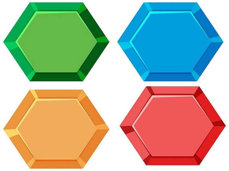 "Illustration of four hexagon-shaped icons in different colors: green, blue, orange, and red, representing variations of geometric shapes. Each hexagon features a 3D effect with a clean, minimalist design."