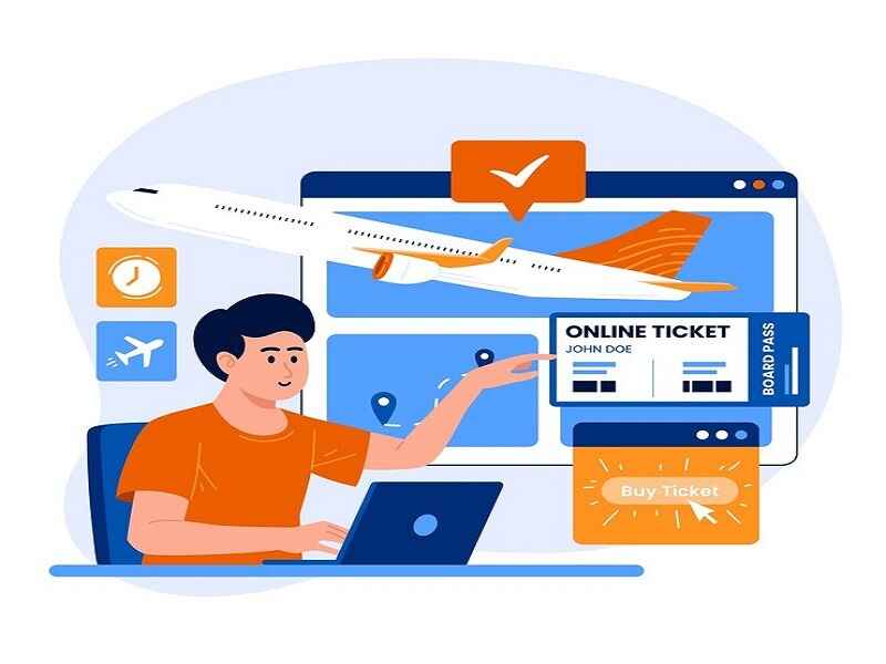 "Illustration of a person booking a flight ticket online, symbolizing the use of discount codes like TTweakFlight to get savings on travel bookings and airfare." 